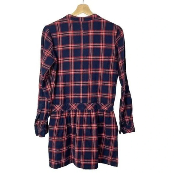 Current/Elliott Red & Blue Plaid Long Sleeve Flannel Mini Dress 0 - Picture 3 of 3